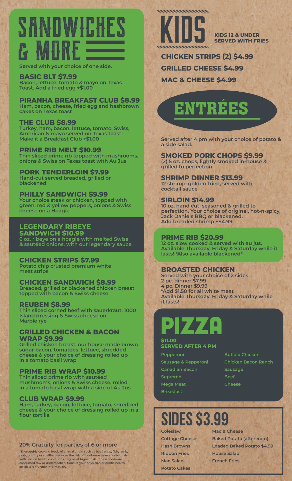 Piranha Club menu 2